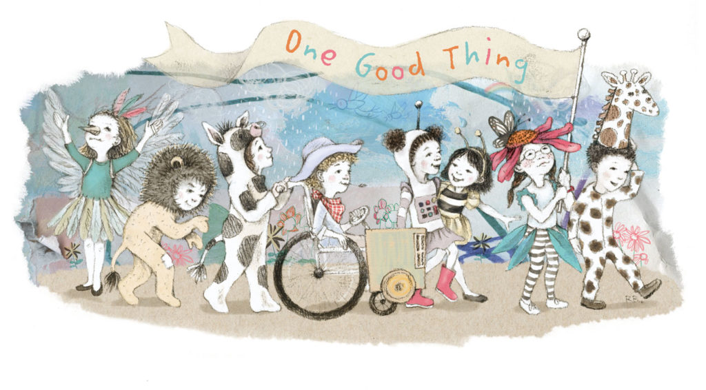A beautiful illustration of a preschool parade that is One Good Thing, by Rebecca Bender.