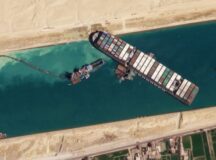 Cargo ship Ever Given stuck in Suez Canal. Photo by Planet Labs Inc.