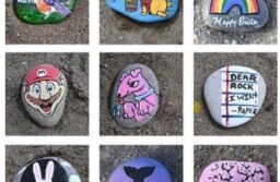painted stones including Mario and Winnie the Pooh