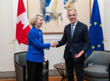 2025 photo of Ursula von der Leyen, President of the European Commission, shaking hands with Canadian prime minister Mark Carney.